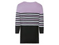 Lila und schwarzes gestreiftes Strickkleid.