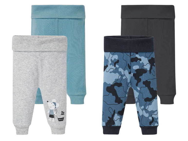 Baby Leggings mit Mausdruck, Camouflage und unifarben.