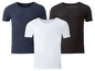 Drei Basic-T-Shirts von Livergy in Weiß, Dunkelblau und Schwarz.