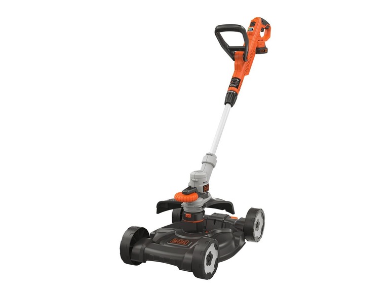 Ein Black+Decker Rasenmäher und Grasschneider.