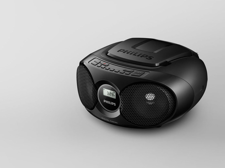 Ein schwarzes Philips Radio mit CD-Player.