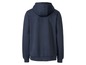 Ein dunkelblauer Hoodie mit Kapuze.