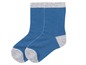 Zwei Paar blaue Socken mit grauen Akzenten.