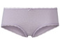 Lilafarbene Unterhose mit Punkten und Spitze.