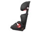 Ein schwarzer Autositz mit roten Akzenten.