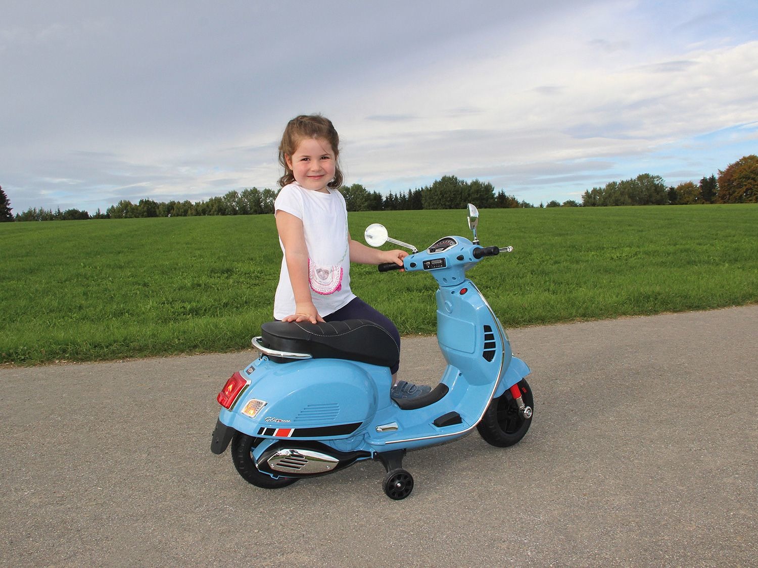 Weiß Roller Vespa Kinderelektroroller Ride On LED-Scheinwerfer Top 460346 