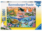 Ein Ravensburger Puzzle mit 100 Teilen mit Meerestieren wie Delfinen, Robben und einer Schildkröte.