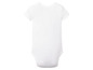 Ein weißer Babybody mit kurzen Ärmeln.