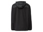Schwarze Fleecejacke mit Kapuze und wasserabweisender Schicht.