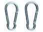 Zwei silberne Karabinerhaken.