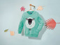 Ein grüner Pullover mit einem niedlichen Schaf-Motiv für Babys.