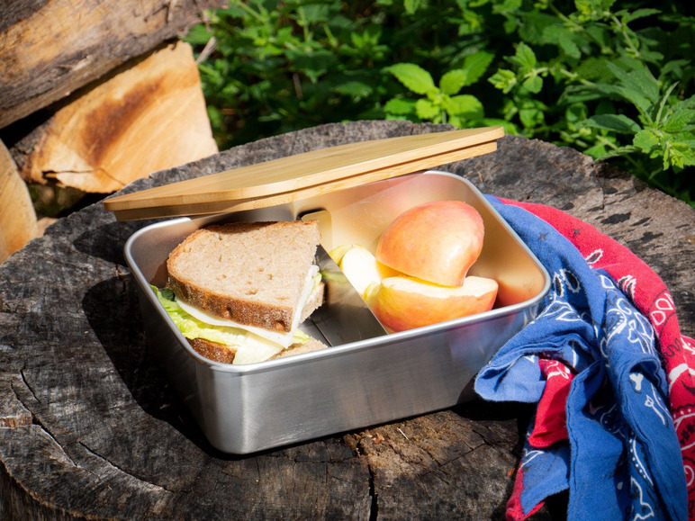Gehe zu Vollbildansicht: ECHTWERK Praktische Lunchbox aus hochwertigem Edelstahl mit Bambusdeckel und Silikonband - Bild 13