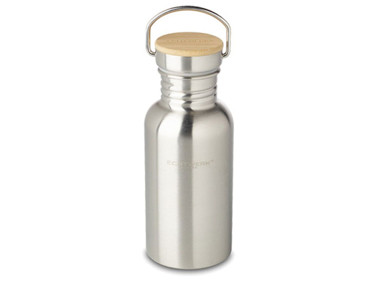 Gehe zu Vollbildansicht: ECHTWERK Praktische Trinkflasche/Wasserflasche aus hochwertigem Edelstahl mit Bambusdeckel - Bild 2