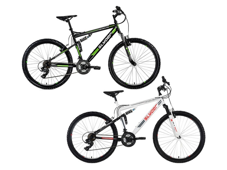 Zwei schwarze Mountainbikes der Marke Slyder