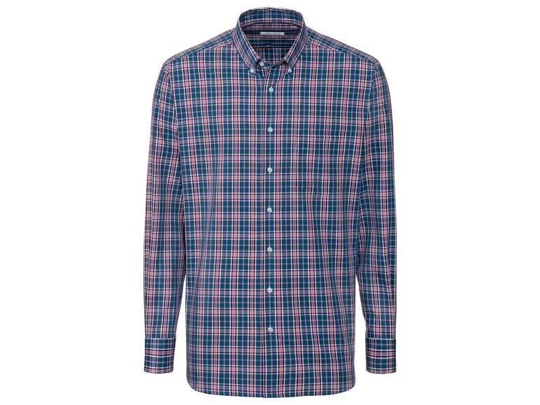 Ein langärmliges Hemd in blau-roter Karomuster.