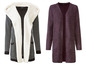 Zwei Damen-Cardigans, einer mit Kapuze und Fleece-Futter, der andere unifarben lila.