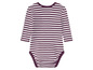 Ein gestreiftes Baby-Bodysuit mit langen Ärmeln.