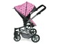 Ein rosa Kinderwagen mit Sternenmuster.