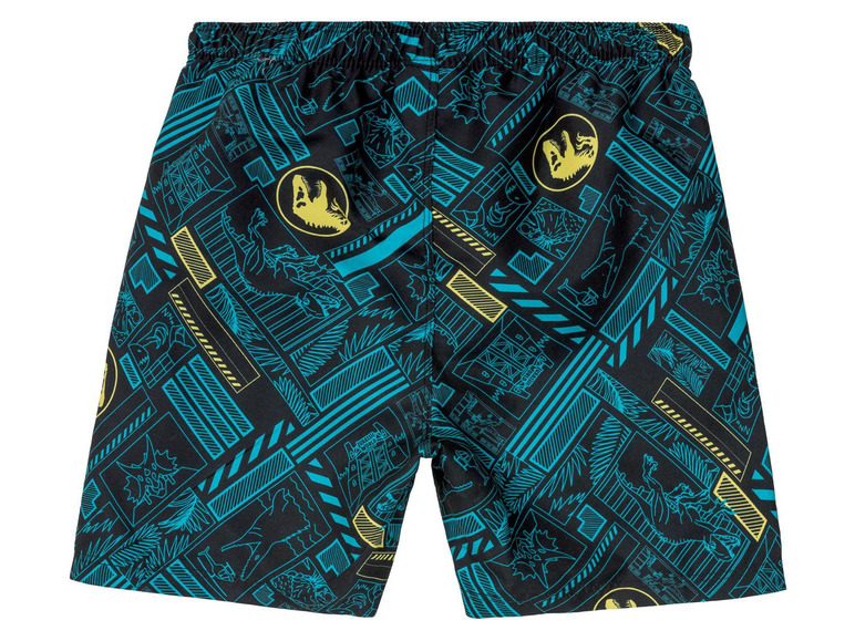 Schwarze Badehose mit Jurassic Park-Print.