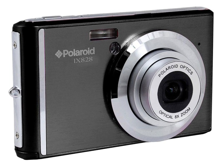 Eine schwarze Polaroid IX828 Digitalkamera mit 8fach optischem Zoom.