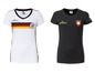 Zwei weiße und schwarze T-Shirts mit der deutschen Flagge und dem Logo der UEFA Euro 2020.