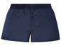 Dunkelblaue Boxershorts mit Knöpfen.