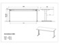 Eine schematische Zeichnung eines elektrisch höhenverstellbaren Schreibtisches mit Maßen.