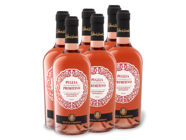 6 x 0,75-l-Flasche Weinpaket Duca di Sasseta Primitivo Rosato Puglia IGT halbtrocken, Roséwein