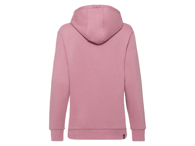 Ein rosafarbener Hoodie mit Kapuze und langen Ärmeln.