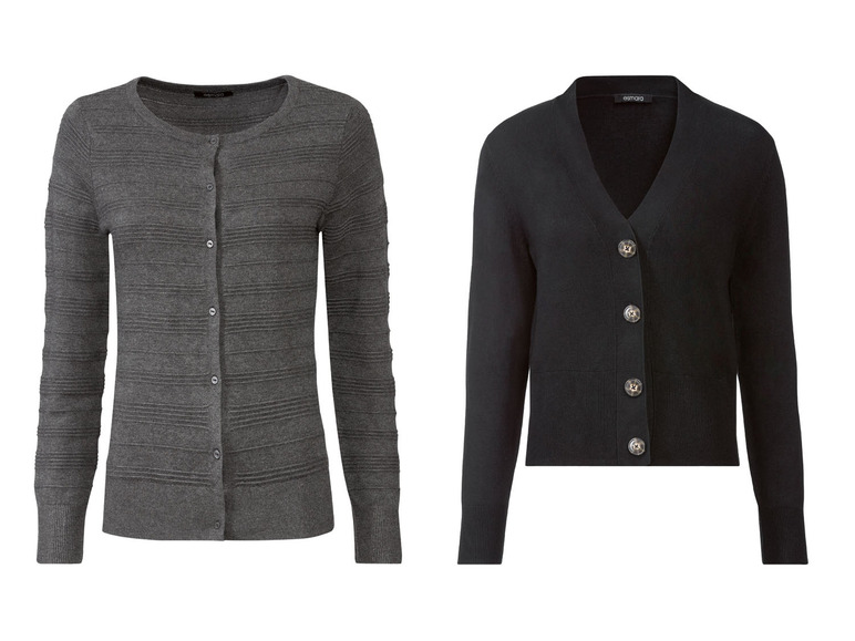 Zwei Strickjacken mit Knöpfen, eine graue und eine schwarze Esmara.