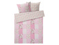Rosa Bettwäsche mit Blumenmuster im Patchwork-Stil.