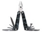 Ein Multitool mit Tarnmuster, inklusive Zange, Messer und anderen Werkzeugen.