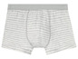 Graue und weiße Boxershorts mit Streifen.