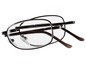 Braune, zusammenklappbare Lesebrille.