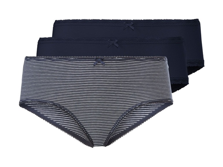 Drei Paar Damen-Slips, davon ein Paar gestreift