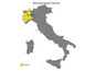 Karte von Italien mit der Weinregion Piemont hervorgehoben.