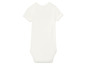 Weißer Babybody mit kurzen Ärmeln.