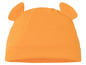 Eine orangefarbene Baby-Mütze mit Ohren.
