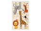 Ein Kinderteppich mit Giraffe, Zebra, Löwe und Tiger.