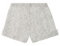 Graue Shorts mit Blumenmuster und weißer Spitze.