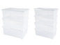 Zwei Stapel transparente Aufbewahrungsboxen.