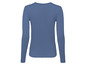 Blaues, geripptes Langarmshirt.