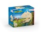 Schleich Dinosaurs Spielzeug mit einem Dinosaurierskelett und einer Figur.