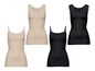 Drei beige und schwarze formende Tanktops mit Spitze.