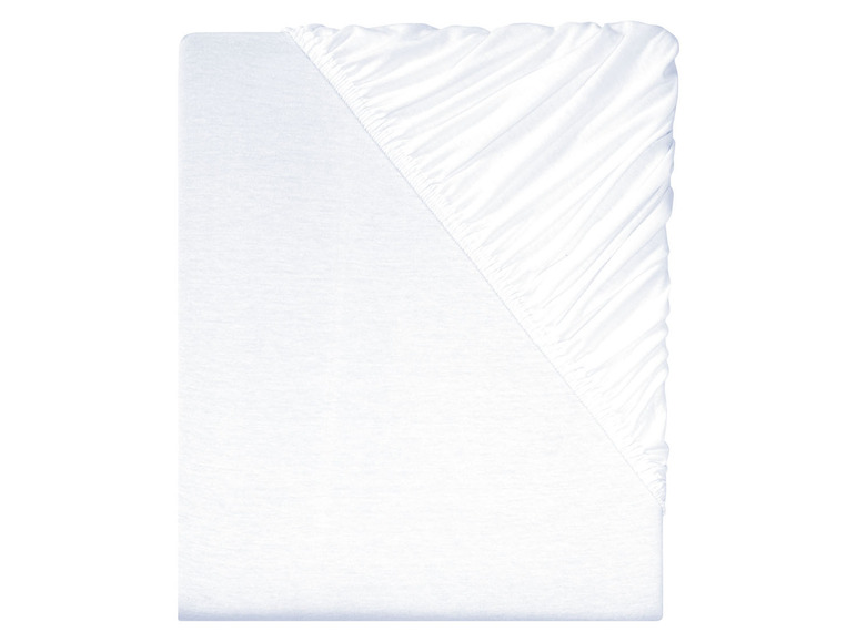 Weißes Spannbettlaken mit Gummizug.