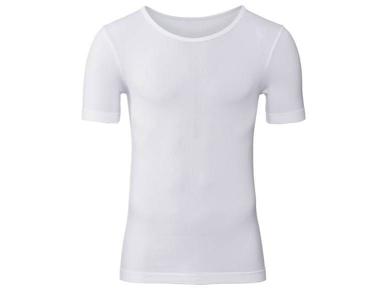 Weißes T-Shirt mit kurzen Ärmeln.