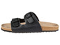 Schwarze Sandalen mit Schnallen und Korksohle.