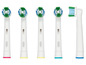 Vier verschiedene Oral-B elektrische Zahnbürstenköpfe.