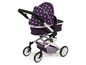 Ein lilafarbener Kinderwagen mit Sternchenmuster.