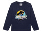 Ein dunkelblaues Langarmshirt mit einem holografischen Jurassic World-Logo.